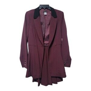 Venus Women's High-Low Blazer Coat Jacket Office Notch Lapel Burgundy Size 8 US